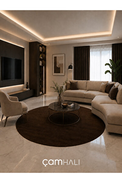 Eko Halı ZEN 01 BROWN DAİRE Hav Toz Vermez Yumuşak Dokulu Salon Halısı Oturma...