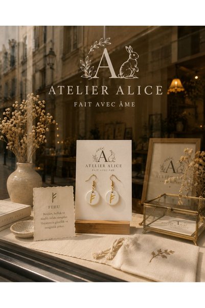 ATELIER ALICE Earring Collection -Fehu Rune Ceramic Earrings - Handmade Custom Design