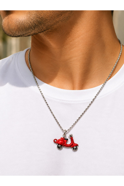 HER ŞEY NOTA www.herseynota.com Red Moving Wheel Vespa Pendant with Stainless...