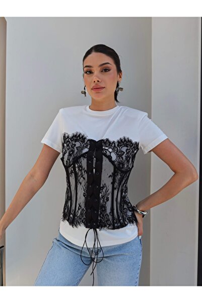 ESRAHELVACI Corset Garnished Tshirt