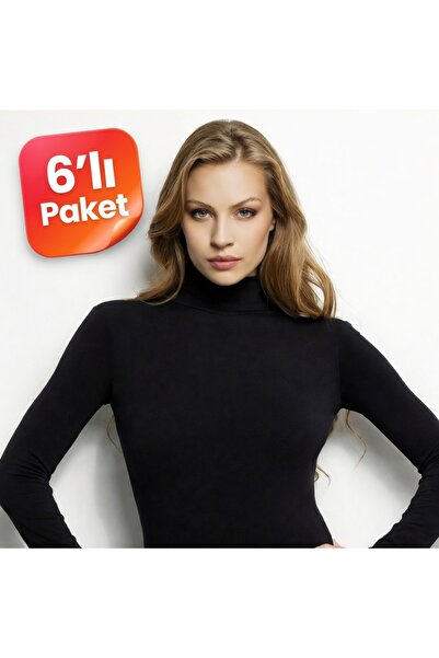 Cansu İç Giyim 6-pack women's mock neck long sleeve bodysuit set - cotton str...
