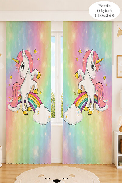 Decora Kids Baby Unicorn Desenli 2 Kanat Çocuk Odası Fon Perde | Babyface Dok...