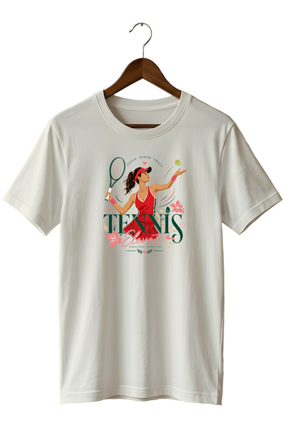 WİDİ Tennis Racket Printed T-Shirt Floral Sports T-Shirt
