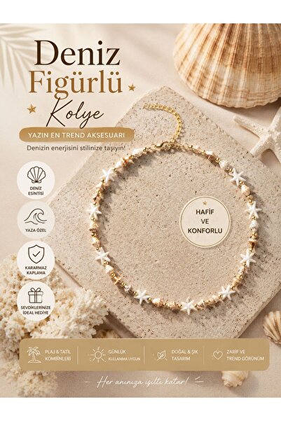 denizkabuğundan Starfish Seashell Necklace Gold Color Choker |   Bohemian Sum...