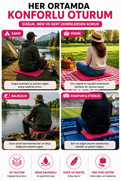 SALEMOON Katlanabilir Oturma Minderi – Pembe Kamp Minderi, Outdoor Aktiviteler İçin Hafif ve Taşınabilir Kamp Matı
