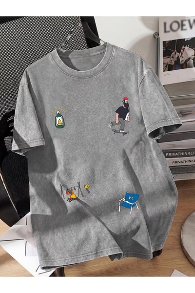 Toum Alone Life Printed Washable Vintage Unisex Oversize T-Shirt