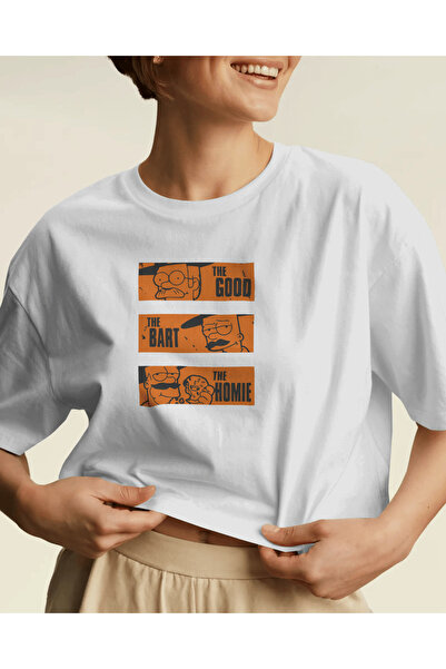 buzagi tasarım ürünleri The Good the Bart the Homie Unisex White Regular T-Shirt
