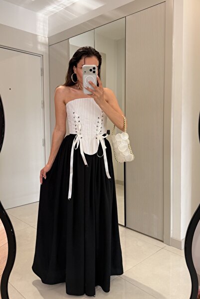 Gizem Ecemiş Venice Siyah Astarlı Maxi Etek
