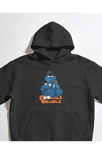 buzagi tasarım ürünleri Cookie Monster Unisex Black Hooded Sweatshirt