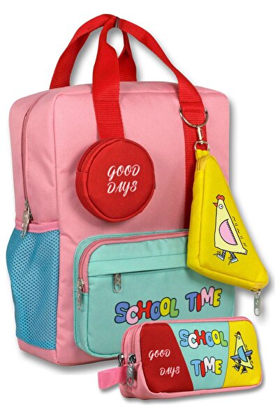 ÜMİT ÇANTA (Pink - Green) Girls' School Time Printed Primary School Bag and P...