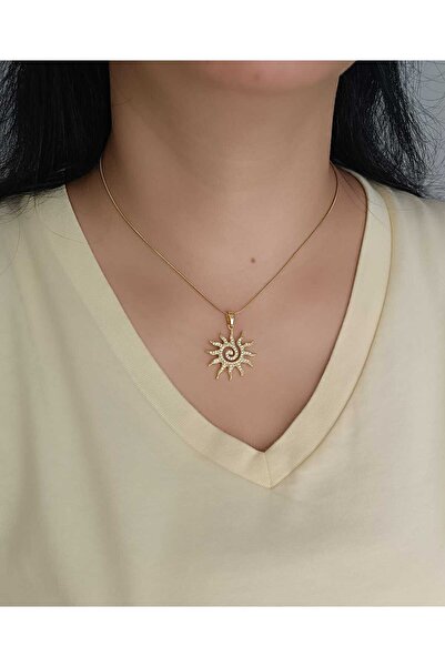 shop 316L Steel Gold Color Sun Figured Zircon Stone Necklace – Stylish Women'...