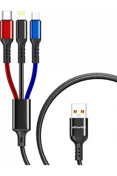 AWEI CL-971 Πλεγμένο καλώδιο USB σε Lightning / Type-C / micro USB 1.2μ 2.4Α ...