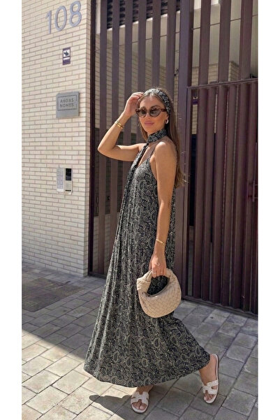 Perryes Women's Strappy Polka Dot Scarf Maxi Dress Paisley Pattern