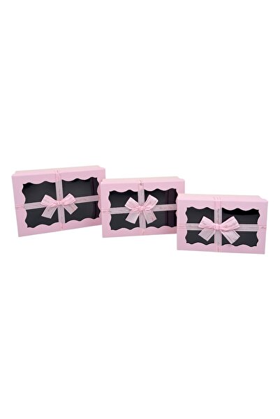 AFO Set 3 Cutii Dreptunghiulare cu Capac Transparent Beautiful Day Roz