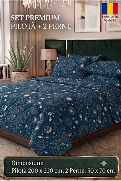 NufJoy Set Pilota matlasata pat dublu 200x220 cm + 2 perne 50x70 cm , Hipoale...