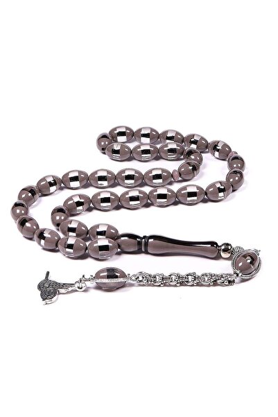 TESBİHKENTİ Gray Vermeil Powder Amber Prayer Beads 12X8 mm