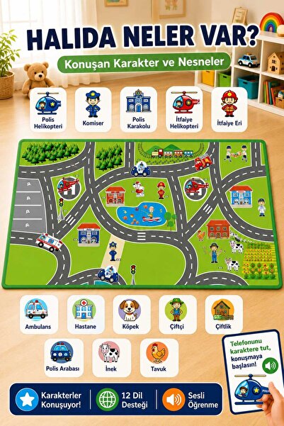Tilda BSC. & Home Oyun Halısı Şehir 150×100 Cm Büyük Boy - Mobil Uygulama Ile Konuşabilen Oyun Matı