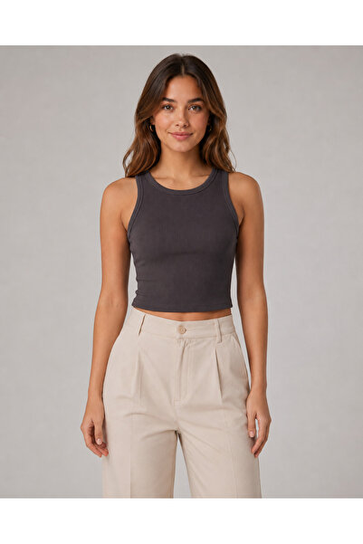 cc collection Women's Ribbed Crop Tank Top Sleeveless Basic Blouse