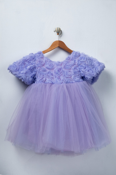 FURYATEX Girls Floral Tulle Princess Dress – Birthday Special Occasion Party Gown with 3D Rose Appliques