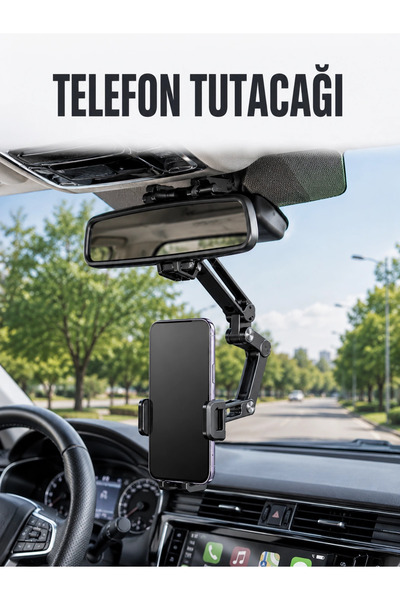 Twin Store Car Rearview Mirror Adjustable Foldable Phone Stand