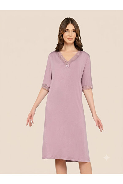 Cotpark Solid Color Viscose Nightgown Plus Size Sleepwear with Soft Lace Deta...