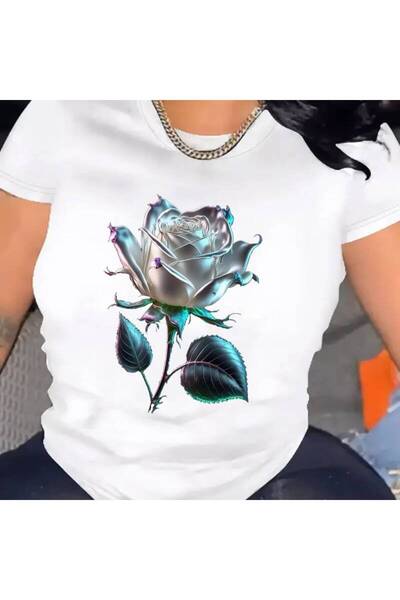 1001moda تي شيرت نسائي مريح برقبة دائرية، قطن مخلوط، أكمام قصيرة، ناعم ومسامي...