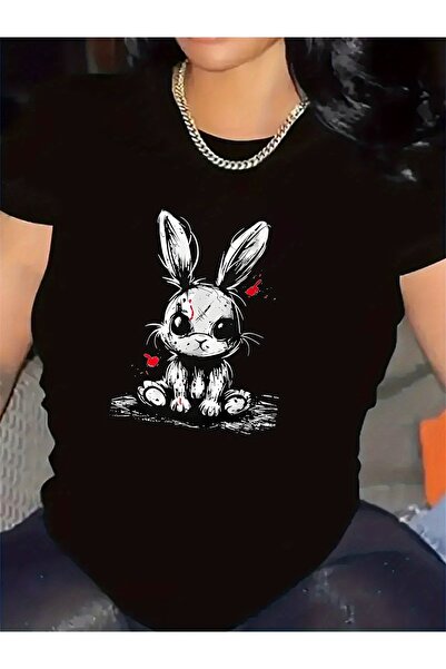 1001 Line cotton Short Sleeve T-Shirt with Cute Bunny Design Home Wear, Durab...