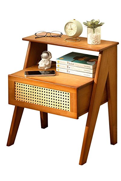 sharpdo Bedroom Home Log-Style Brown Bedside Table with Single-Layer Drawer S...