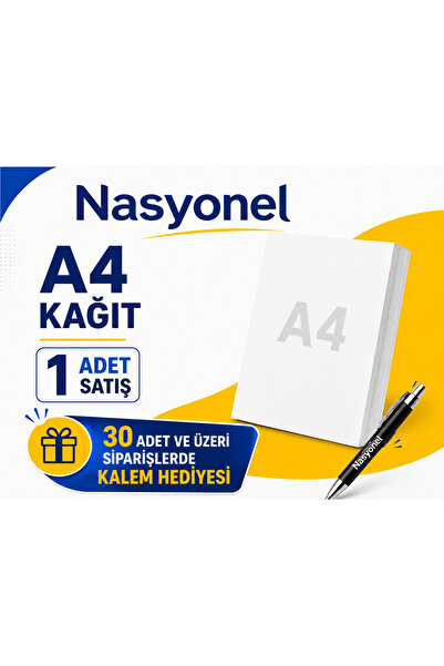 nasyonel A4 Kağıt-Beyaz-1 Adet (30 adet üzeri alımlarda kalem hediye)
