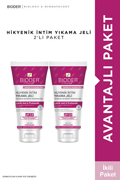 Bioder İntim Yıkama Jeli 2 x 200 Ml - Laktik Asit, Probiyotik, Çay Ağacı Yağı...