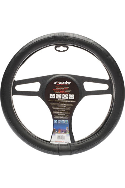 Simoni Racing Κάλυμμα τιμονιού αυτοκινήτου, δερμάτινο, μαύρο, με μαύρη ραφή, ...