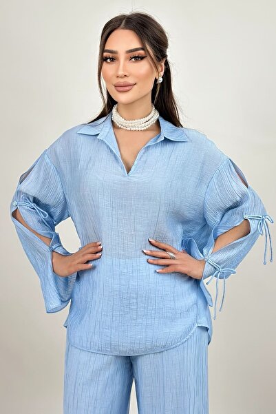 FEVER Yakalı tencel bluz