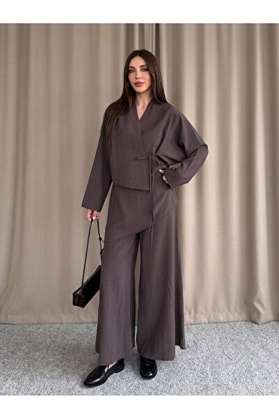 My Blog Brown Kimono Pants Set - 8009