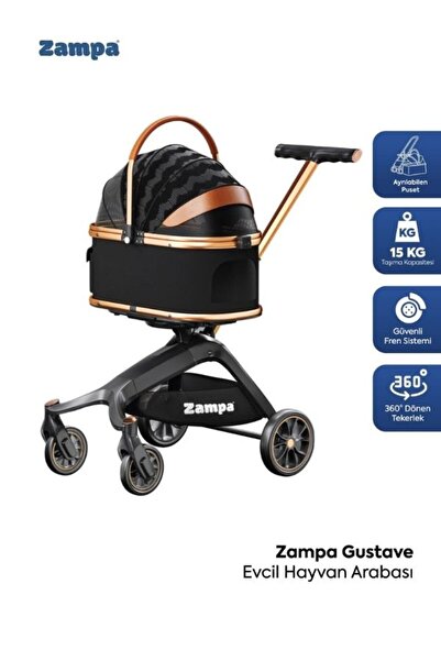 Zampa WM06-B Gustave Premium Ayrılabilir Pusetli Kedi & Köpek Arabası Siyah /...