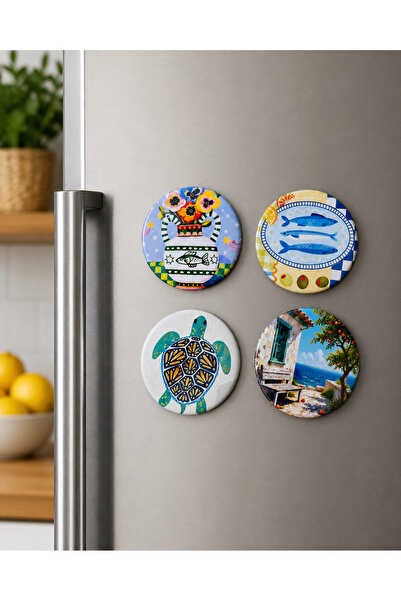 Fynbos 4'lü 58 mm Akdeniz Temalı Şişe Açacaklı Magnet Seti | Dekoratif Buzdol...