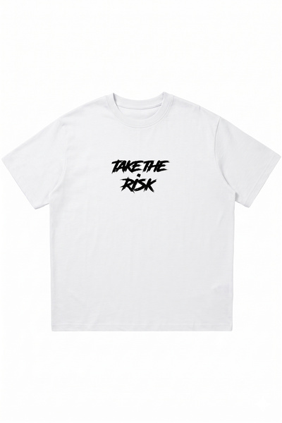 DASH WEAR Take the Risk Printed White Oversize Crew Neck T-Shirt