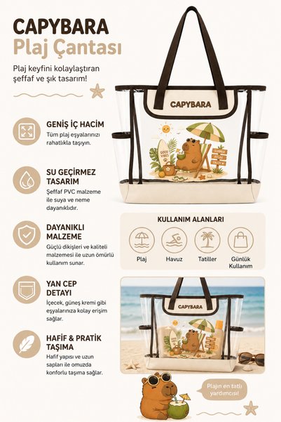 capybara Licensed Figured Beach Bag – Transparent Surface, Large Volume, the Sweetest Companion of Summer