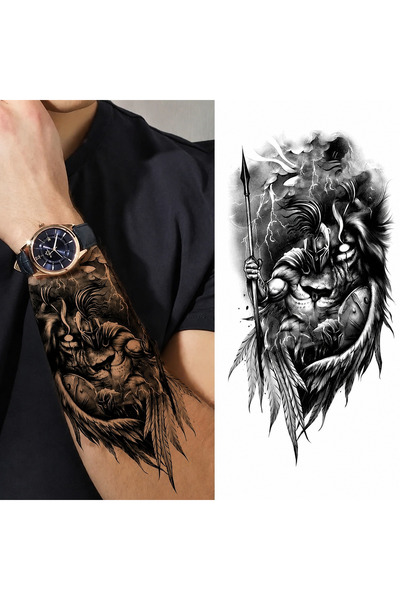 medink tattoo Gerçekci 3d Aslan ve Gladyatör model geçici dövme tattoo