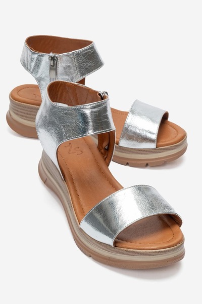 Zeynep Sıradağlı Verdia Coated Genuine Leather Sandals Lame