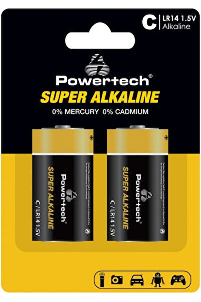 POWERTECH Υπεραλκαλικές Μπαταρίες C 1.5V 2 τεμάχια Κωδικός: PT-1216