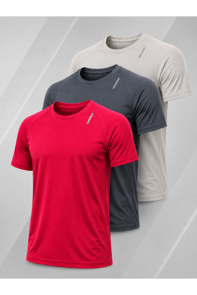 De Carte 3-Pack Sporty Quick-Drying Breathable Athletic Technical T-Shirt wit...