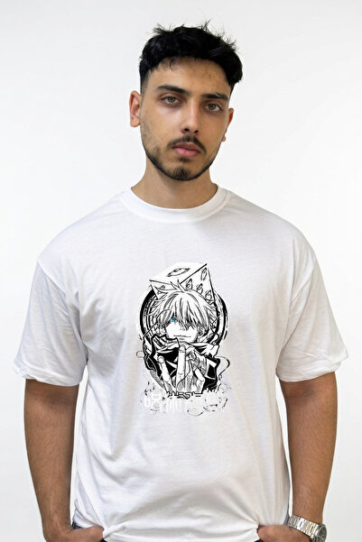 Anetos Gojo Satoru_39 Design Printed Oversize White T-Shirt