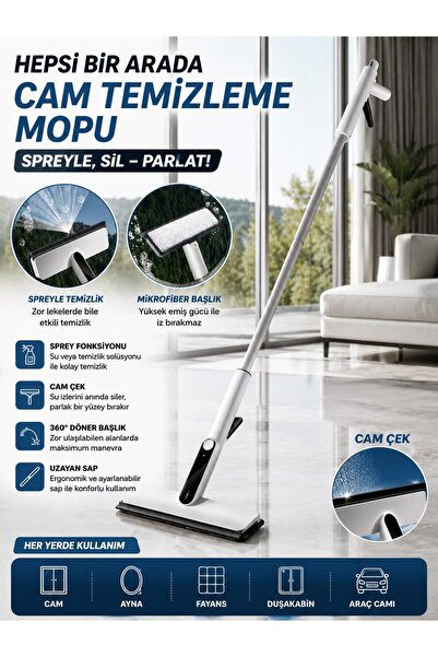 MOONFER Spreyli Cam Mopu Hepsi Bir Arada Cam Temizleyici Köpürten, Spreyli ve...