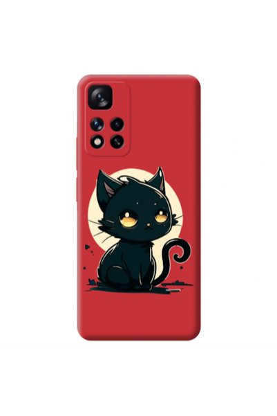 Other Xiaomi Redmi Note 11 Pro 5G Black Cat Red Colored Silicone TPU Θήκη