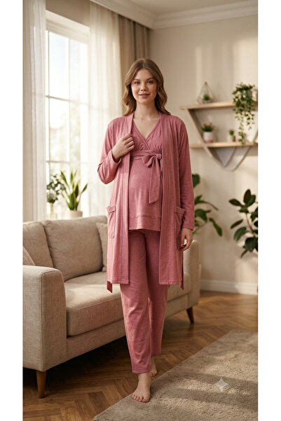 Genel Markalar Üçlü Set Hamile Ve Lohusa Emzirmeye Uygun Pijama Takımı