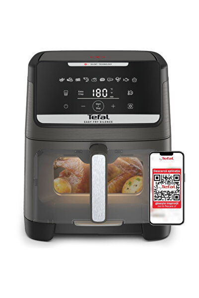 TEFAL Friteuza cu aer cald Easy Fry Silence EY846HE0, 1800W, 7L - Air fryer c...