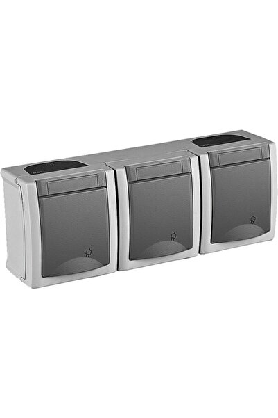 OEM Priză triplă cu împământare Panasonic Pacific IP54 gri, montaj aplicat or...