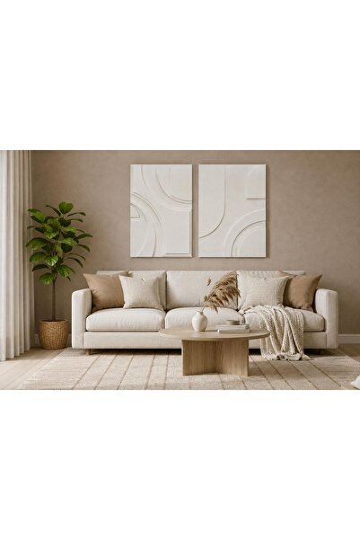 Tuge Home Ahşap 2’Li Dokulu Tablo 50x70 Kırık Beyaz - Sonsuz Iz