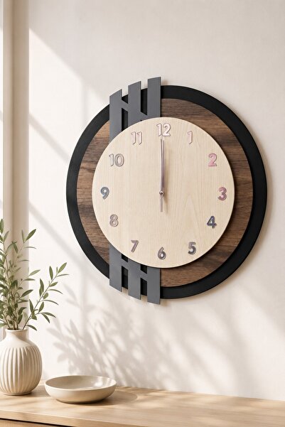 Nixar Desing Nordic Line 2 Premium Ahşap Duvar Saati 43 cm | Modern Dekoratif...