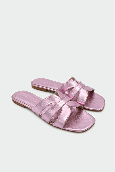 LAMİNTA Taya Asymmetrical Cut Pink Women's Flat Slippers